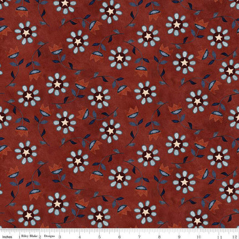Bright Stars Floral C13102 Red - Riley Blake Designs - Patriotic Folk Art Flowers Stars - Quilting Cotton Fabric