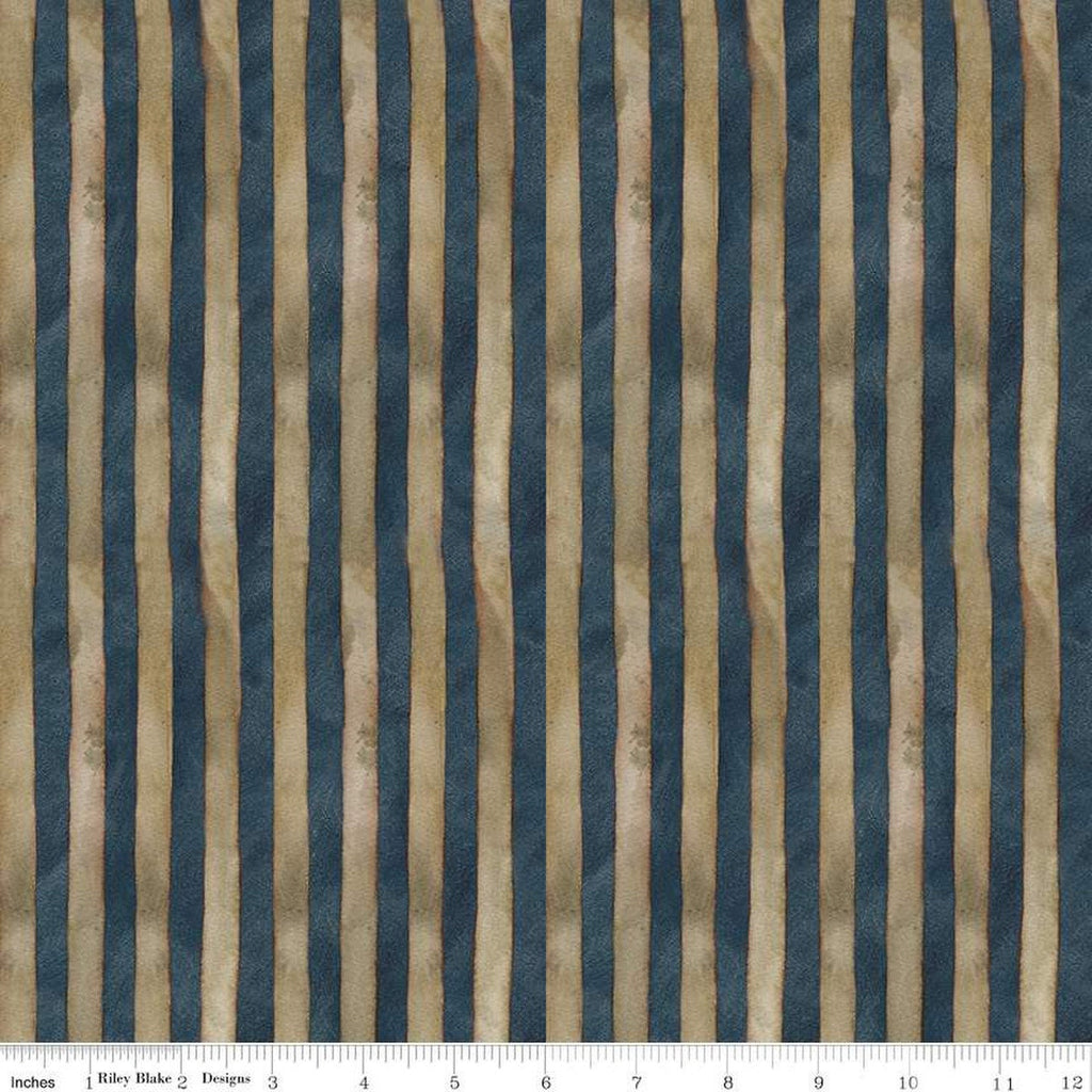 Bright Stars Stripes C13107 Blue - Riley Blake Designs - Patriotic Folk Art Stripe Striped - Quilting Cotton Fabric