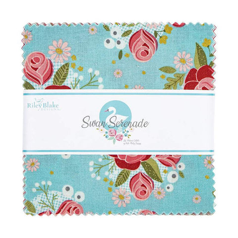 SALE Swan Serenade Charm Pack 5" Stacker Bundle - Riley Blake Designs - 42 Piece Precut Pre cut - Quilting Cotton Fabric