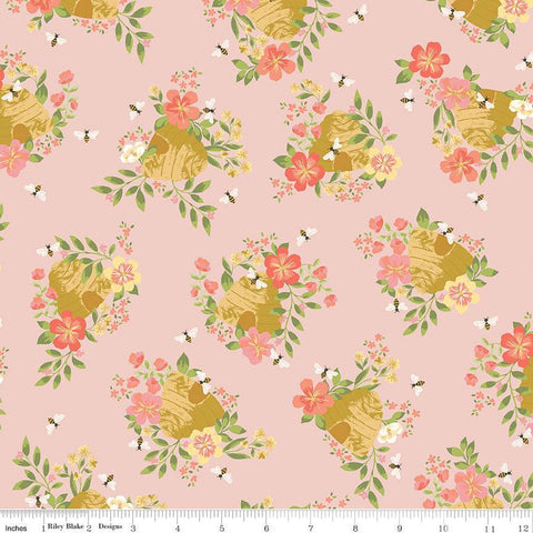 SALE Honeycomb Hill Main C13120 Blush  - Riley Blake Designs - Floral Flowers Bees Beehives - Quilting Cotton Fabric