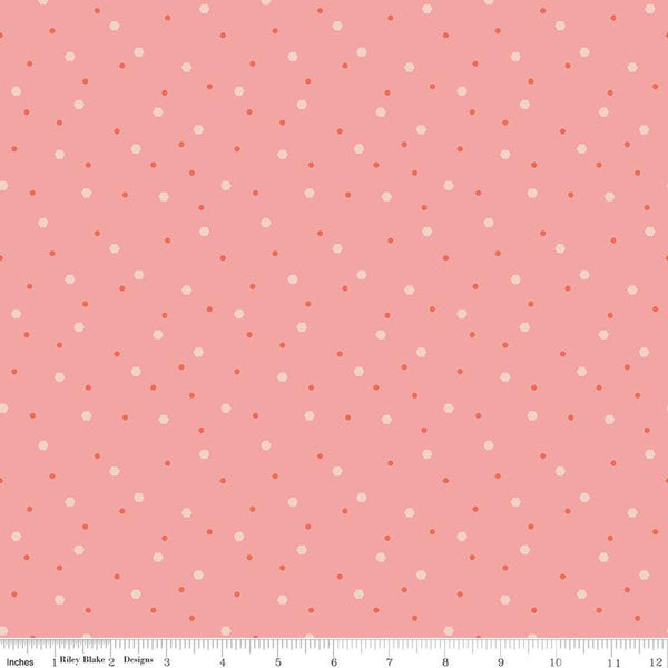 CLEARANCE Honeycomb Hill Mini Hexies C13125 Coral - Riley Blake Designs - Scattered Hexagons - Quilting Cotton Fabric