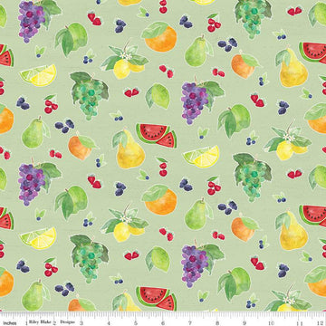 CLEARANCE Fat Quarter End of Bolt Monthly Placemats August Fruit Toss C12415 Green-Riley Blake-Berries Pear Grape Watermelon-Quilting Cotton