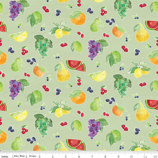 CLEARANCE Fat Quarter End of Bolt Monthly Placemats August Fruit Toss C12415 Green-Riley Blake-Berries Pear Grape Watermelon-Quilting Cotton