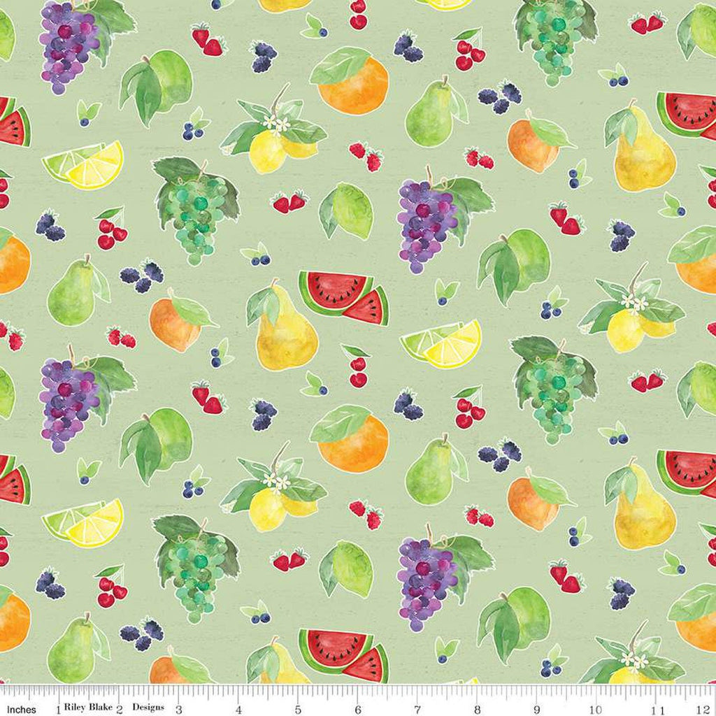 CLEARANCE Monthly Placemats August Fruit Toss C12415 Green - Riley Blake  - Berries Pears Grapes Watermelon  - Quilting Cotton