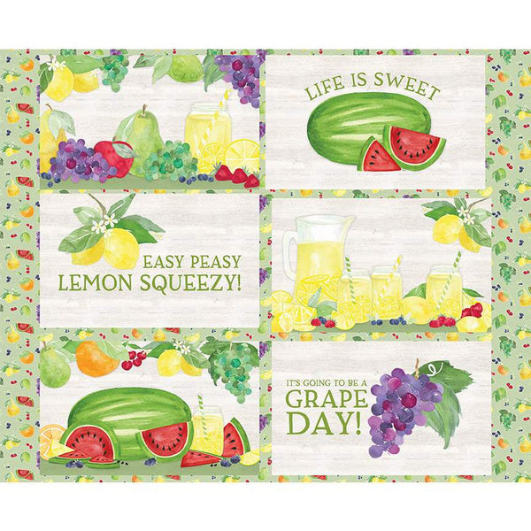 SALE Monthly Placemats August Placemat Panel PD12414 by Riley Blake Designs - DIGITALLY PRINTED Fruits Text - Quilting Cotton Fabric