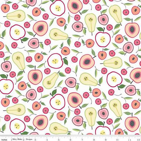 SALE Orchard Fruit Halves C13151 White - Riley Blake Designs - Apples Pears Peaches Cherries - Quilting Cotton Fabric