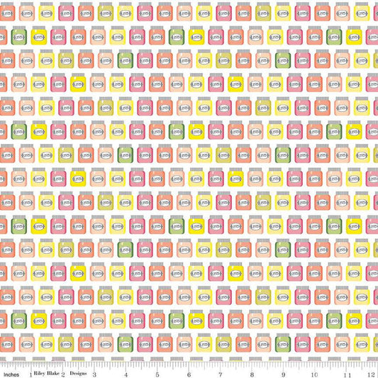 CLEARANCE Orchard Jam Jars C13153 Multi - Riley Blake Designs - White - Quilting Cotton Fabric