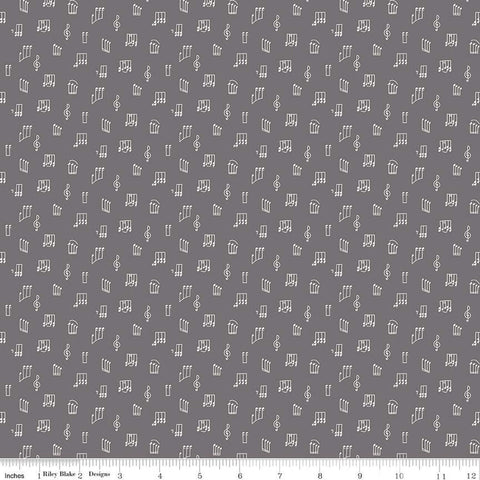 CLEARANCE Swan Serenade Opus C13263 Gray - Riley Blake Designs - Music Musical Notation Notes - Quilting Cotton Fabric