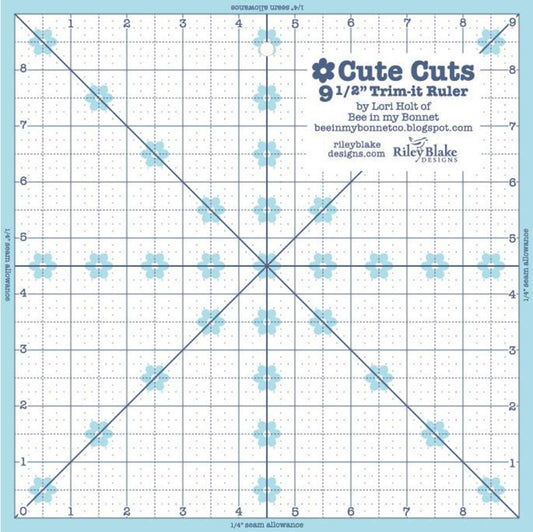 DEAL Lori Holt Cute Cuts Trim-it Ruler 9.5" x 9.5" Square STTI-5530 - Riley Blake Designs - Plastic Non-Slip 9 1/2 Inches x 9 1/2 Inches