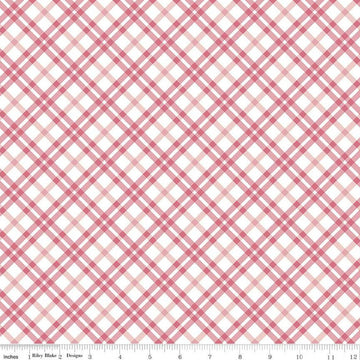 SALE Easter Parade Picnic Check C11576 Raspberry - Riley Blake Designs - Pink White Geometric Diagonal Plaid - Quilting Cotton Fabric