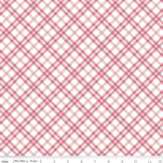 SALE Easter Parade Picnic Check C11576 Raspberry - Riley Blake Designs - Pink White Geometric Diagonal Plaid - Quilting Cotton Fabric