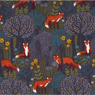 Into the Woods Dusk Gray Fox Fabric DC7727 - Michael Miller Quilting Cotton Fabric