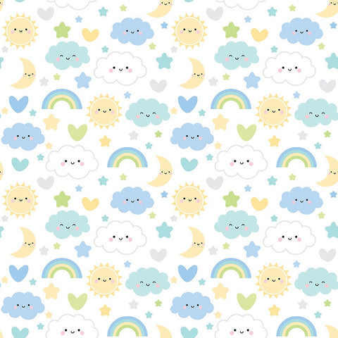 FLANNEL Baby Boy Sweet Dreams F13330 White - Riley Blake Designs - Children's Clouds Rainbows Hearts - FLANNEL Cotton Fabric