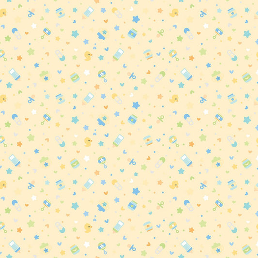 FLANNEL Baby Boy Binkies & Bottles F13332 Sunshine - Riley Blake Designs - Children's Stars Safety Pins - FLANNEL Cotton Fabric