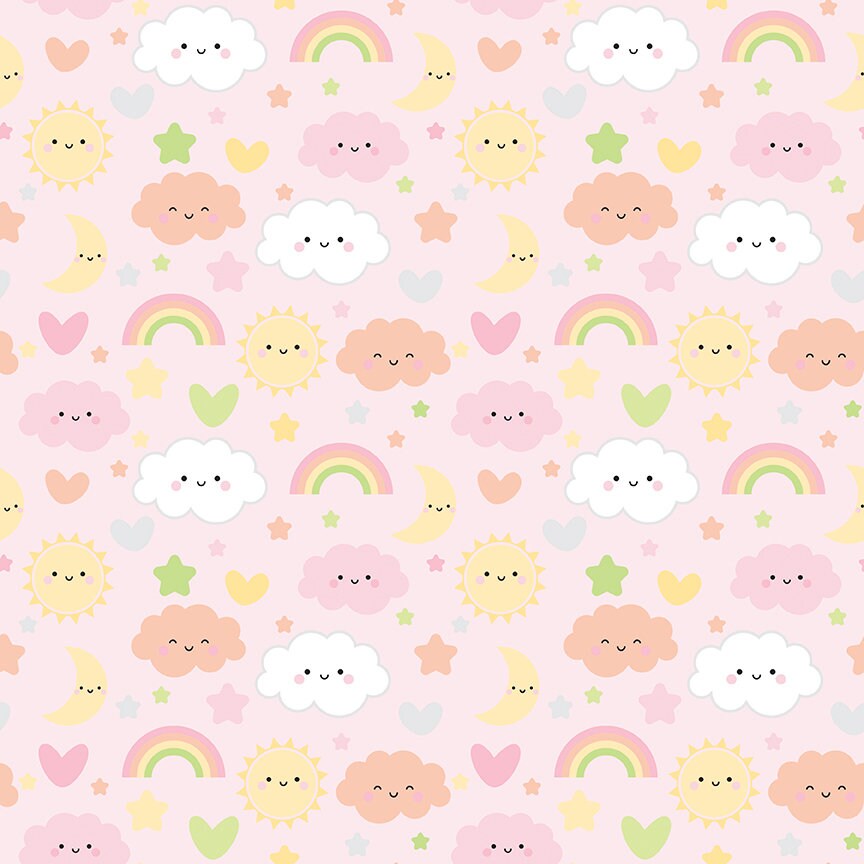 FLANNEL Baby Girl Sweet Dreams F13333 Pink - Riley Blake Designs - Children's Stars Clouds Rainbows - FLANNEL Cotton Fabric