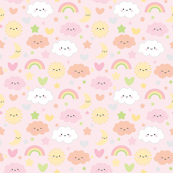 FLANNEL Baby Girl Sweet Dreams F13333 Pink - Riley Blake Designs - Children's Stars Clouds Rainbows - FLANNEL Cotton Fabric