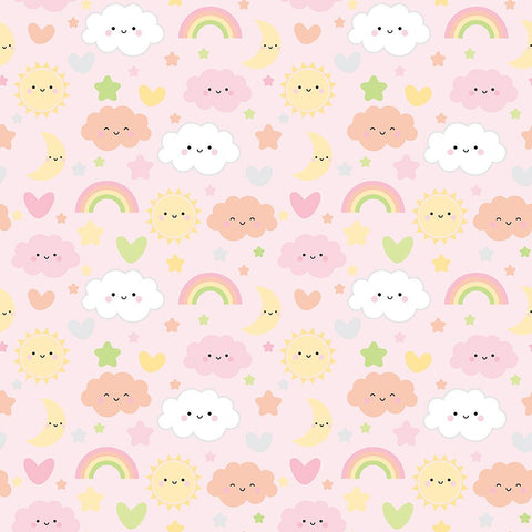 FLANNEL Baby Girl Sweet Dreams F13333 Pink - Riley Blake Designs - Children's Stars Clouds Rainbows - FLANNEL Cotton Fabric