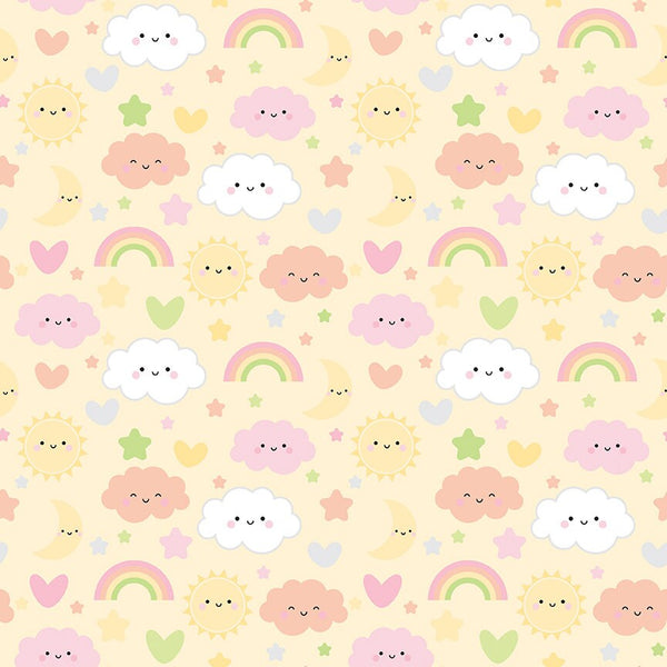 SALE FLANNEL Baby Girl Sweet Dreams F13333 Sunshine - Riley Blake Designs - Children's Stars Clouds Rainbows - FLANNEL Cotton Fabric