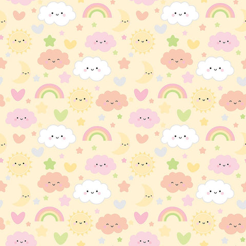 SALE FLANNEL Baby Girl Sweet Dreams F13333 Sunshine - Riley Blake Designs - Children's Stars Clouds Rainbows - FLANNEL Cotton Fabric