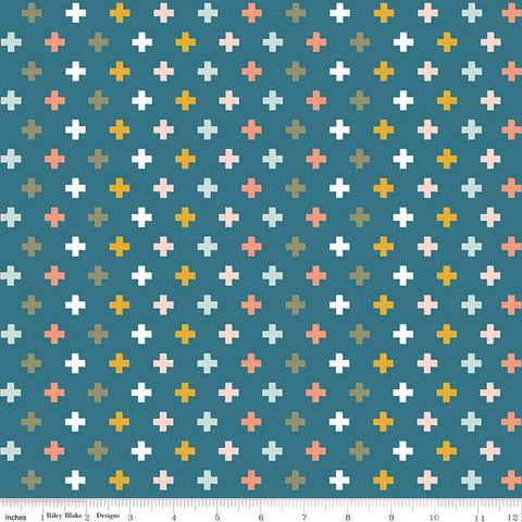 SALE FLANNEL Make a Pretty Life Plus F13338 Teal - Riley Blake Designs - Geometric Plus Signs - FLANNEL Cotton Fabric