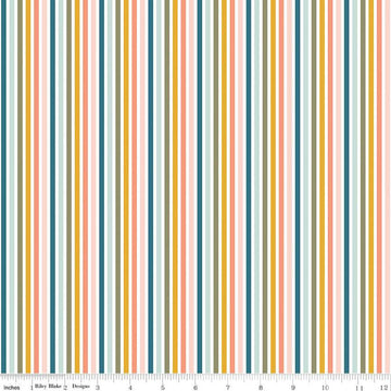 FLANNEL Make a Pretty Life Stripes F13340 Multi - Riley Blake Designs - Multi-Colored White Stripe Striped FLANNEL Cotton Fabric