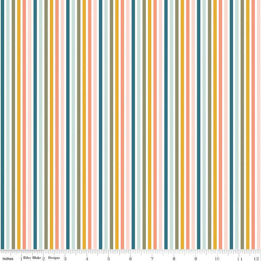FLANNEL Make a Pretty Life Stripes F13340 Multi - Riley Blake Designs - Multi-Colored White Stripe Striped FLANNEL Cotton Fabric