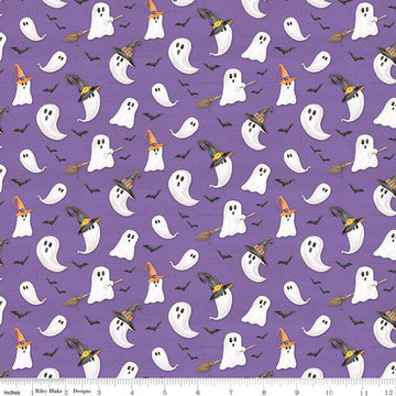 DEAL Monthly Placemats October Ghosts C12419 Purple - Riley Blake Designs - Halloween Ghosts Bats  - Quilting Cotton Fabric