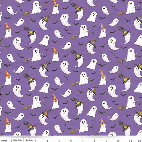SALE Monthly Placemats October Ghosts C12419 Purple - Riley Blake Designs - Halloween Ghosts Bats  - Quilting Cotton Fabric