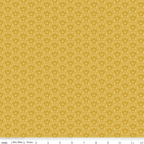 SALE Honeycomb Hill Honeycomb C13124 Curry - Riley Blake Designs - Floral Flowers Hexagons - Quilting Cotton Fabric