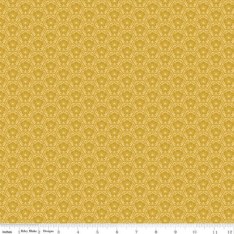 SALE Honeycomb Hill Honeycomb C13124 Curry - Riley Blake Designs - Floral Flowers Hexagons - Quilting Cotton Fabric