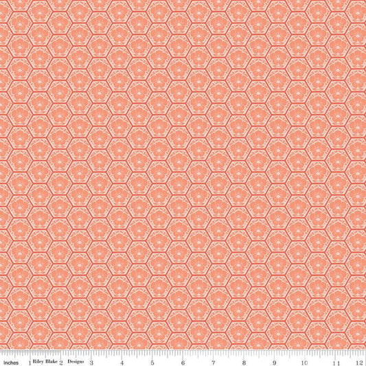 CLEARANCE Honeycomb Hill Honeycomb C13124 Rouge - Riley Blake Designs - Floral Flowers Hexagons - Quilting Cotton Fabric