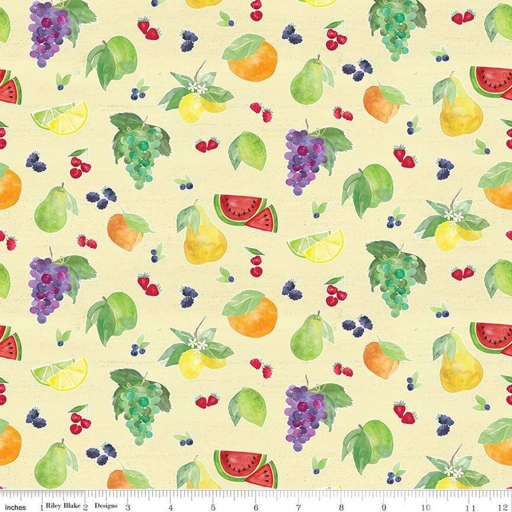 SALE Monthly Placemats August Fruit Toss C12415 Yellow - Riley Blake Designs - Berries Pears Grapes Watermelon  - Quilting Cotton Fabric