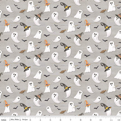 Monthly Placemats October Ghosts C12419 Gray - Riley Blake Designs - Halloween Ghosts Bats  - Quilting Cotton Fabric