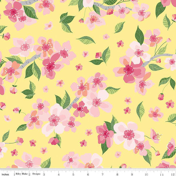 SALE Orchard Main C13150 Lemon - Riley Blake Designs - Floral Flowers - Quilting Cotton Fabric