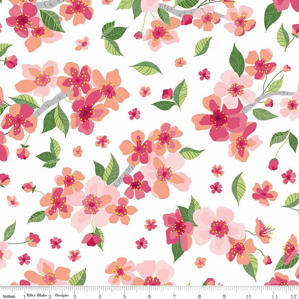 33" End of Bolt - SALE Orchard Main C13150 White - Riley Blake Designs - Floral Flowers - Quilting Cotton Fabric