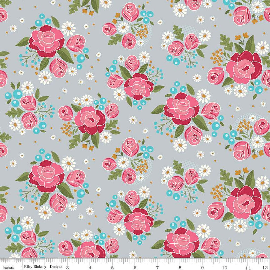 CLEARANCE Swan Serenade Main SC13260 Silver SPARKLE - Riley Blake Designs - Floral Flowers Antique Gold SPARKLE - Quilting Cotton Fabric