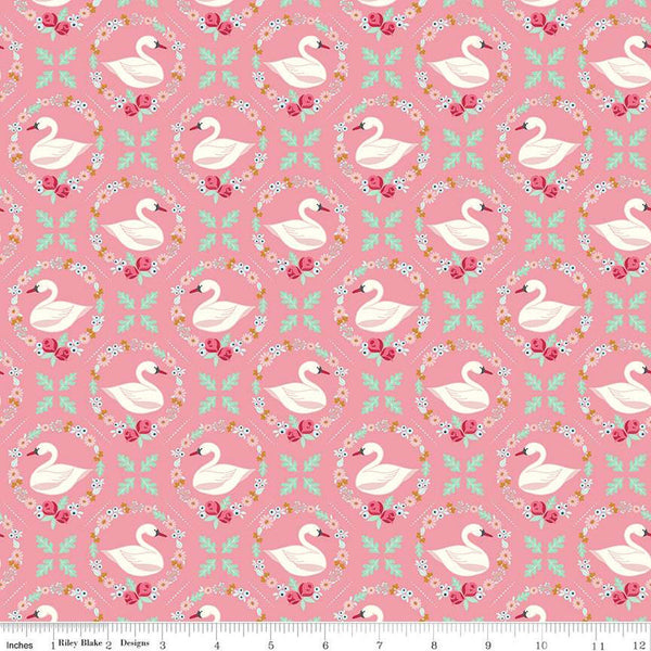 Fat Quarter End of Bolt - CLEARANCE Swan Serenade Odette SC13261 Peony SPARKLE - Riley Blake - Floral Birds Gold - Quilting Cotton Fabric