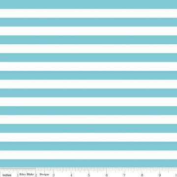 Aqua White 1/2" Half Inch Stripe - Riley Blake Designs - Jersey KNIT cotton stretch fabric