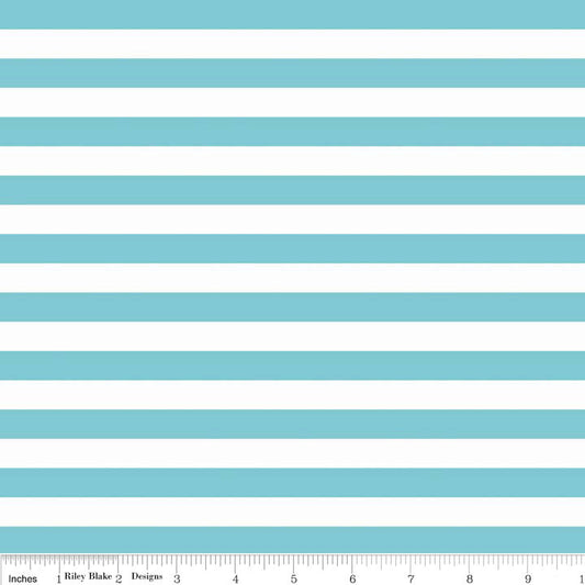 Aqua White 1/2" Half Inch Stripe - Riley Blake Designs - Jersey KNIT cotton stretch fabric