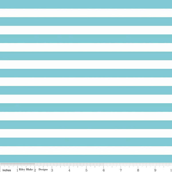 Aqua White 1/2" Half Inch Stripe by Riley Blake Designs - Jersey KNIT cotton stretch fabric