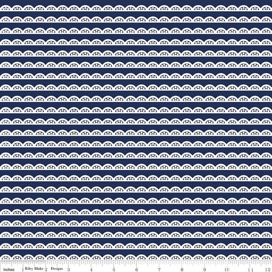 CLEARANCE Idle Wild Lace Blue by Riley Blake Designs - Navy Stripe - Jersey KNIT cotton  spandex stretch fabric