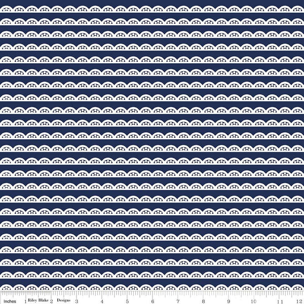 CLEARANCE Idle Wild Lace Blue by Riley Blake Designs - Navy Stripe - Jersey KNIT cotton  spandex stretch fabric