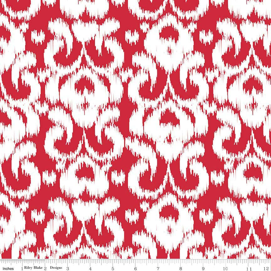 Fat Half End of bolt piece - CLEARANCE Ikat Red by Riley Blake Designs - red and white damask - Jersey KNIT cotton  spandex stretch fabric