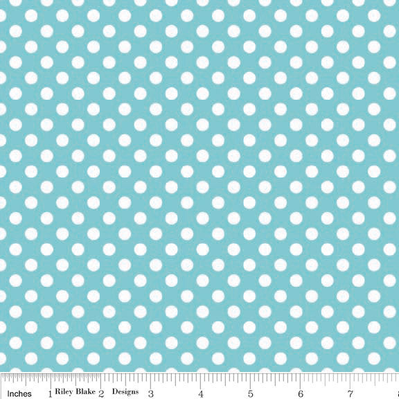 Aqua and White Small Polka Dot by Riley Blake Designs - Blue - Jersey KNIT cotton stretch fabric