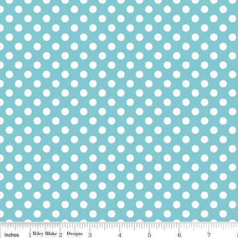 SALE Aqua and White Small Polka Dot by Riley Blake Designs - Blue - Jersey KNIT cotton stretch fabric
