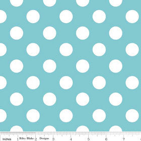 SALE Aqua Medium Dots 3/4" Three Quarter inch - Riley Blake Designs - White Polka Dots - Quilting Cotton Fabric