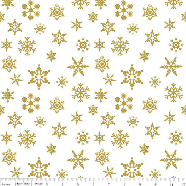 SALE Snowflake SPARKLE Gold by Riley Blake Designs - Snow Flake White Metallic - Quilting Cotton Fabric