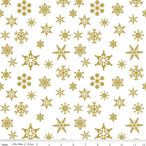 SALE Snowflake SPARKLE Gold by Riley Blake Designs - Snow Flake White Metallic - Quilting Cotton Fabric